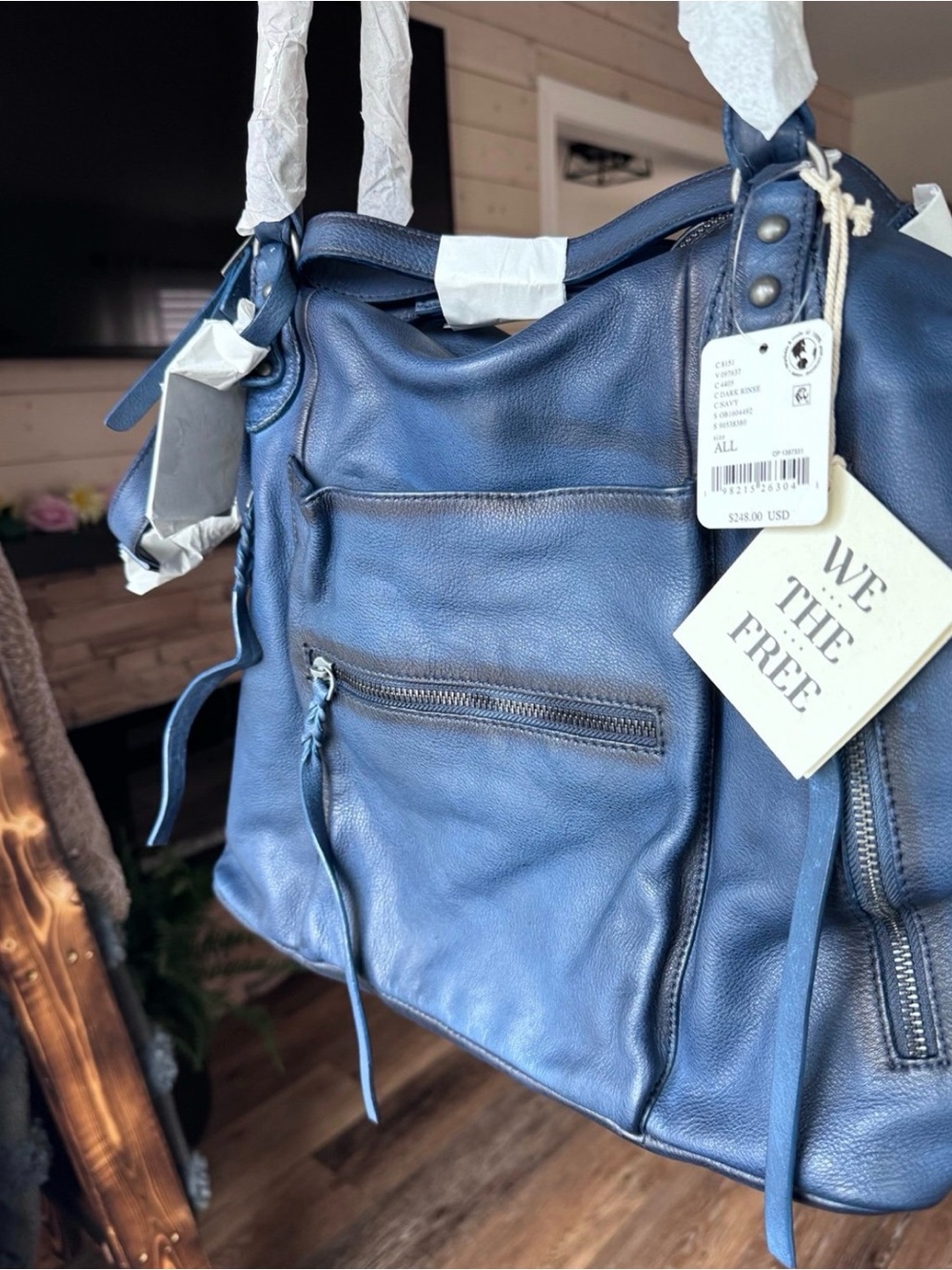 New - Free People Large Emerson Tote - Dark Rinse - Picture 4 of 7